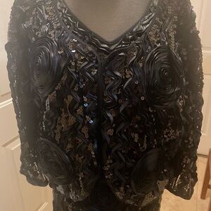 Lisa Rene 2 piece dress withBlack Sequin and Rosettes